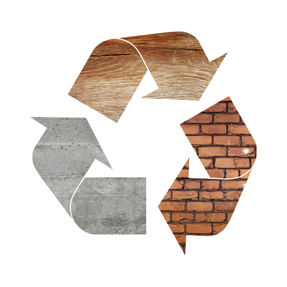 Illustration,Recycling,Symbol,Of,Different,Industrial,Construction,Materials,,Concrete,,Wood
